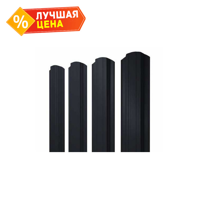 Штакетник Прямоугольный фигурный Grand Line 0,45 Полиэстер - double RAL9005 Черный | 2.0 м